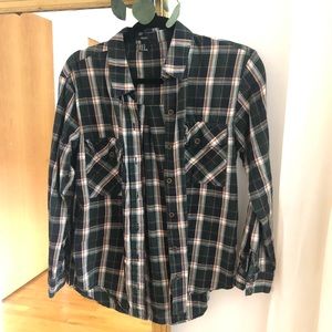Green plaid button down